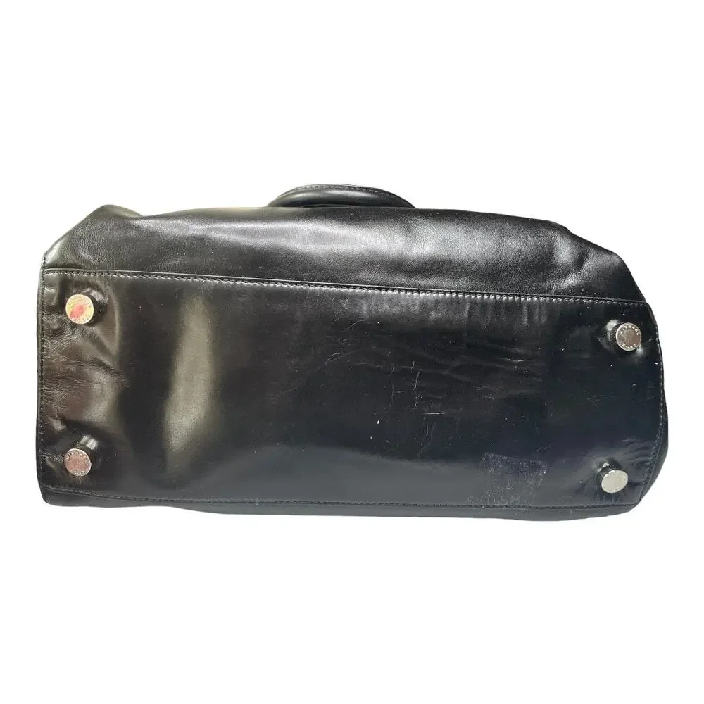 Michael Kors black leather silver tote handbag expandable magnetic zip closure
